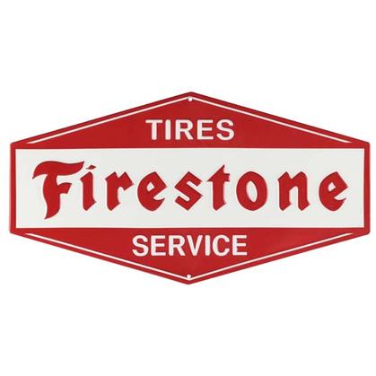 FIRESTONE SERVICE EMBOSSED TIN SIGN (13&quot;x7&quot;)