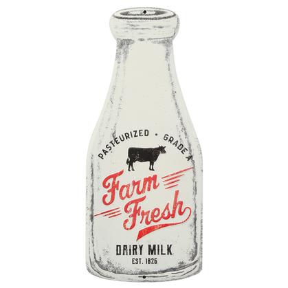 FARM FRESH MILK BOTTLE EMBOSSED TIN SIGN (5.5"x13")