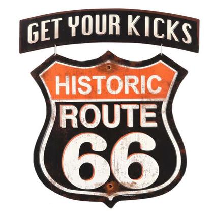 ROUTE 66 EMBOSSED TIN LINKED SIGN (16&quot;x17.5&quot;)