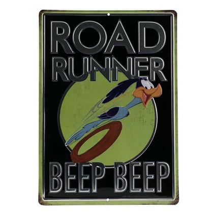 ROAD RUNNER BLACK EMBOSSED TIN SIGN 10"x14"