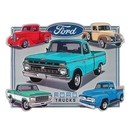 FORD TRUCK COLLAGE EMBOSSED TIN SIGN 17"x13"