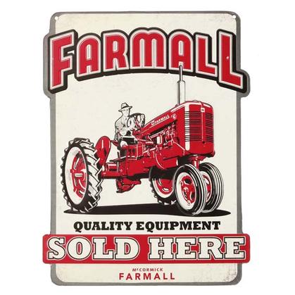 FARMALL SOLD HERE EMBOSSED TIN SIGN 10&quot;x13&quot;