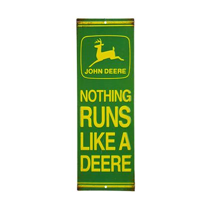 JOHN DEERE LIKE A DEERE EMBOSSED TIN SIGN 4.3"x13"