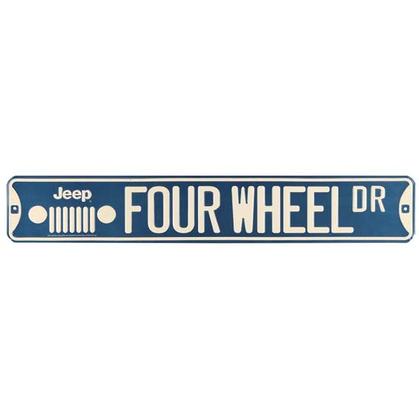 JEEP FOUR WHEEL EMBOSSED TIN STREET SIGN (20"x3.5")