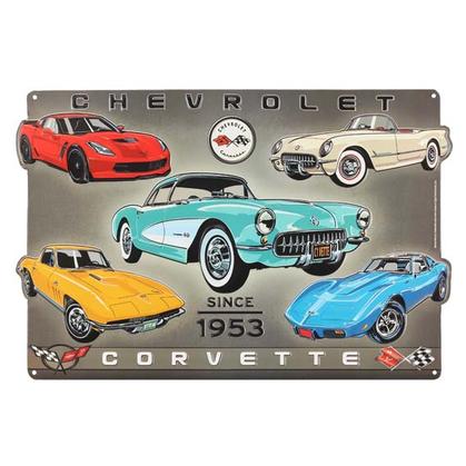 CORVETTE SINCE 53 COLLAGE EMBOSSED TIN SIGN (18"x12")