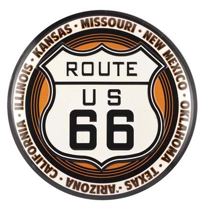 ROUTE 66 EMBOSSED TIN BUTTON (13&quot;x13&quot;)