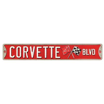 CORVETTE BLVD. EMBOSSED TIN STREET SIGN (20"x3.5")