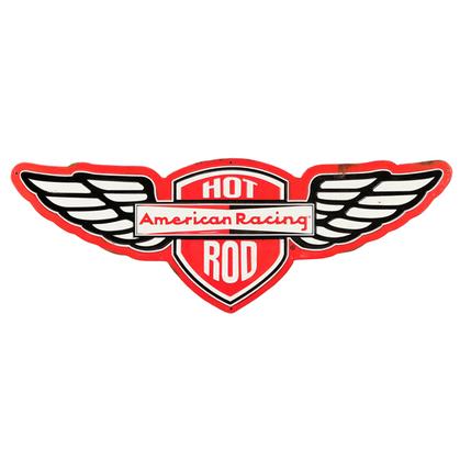 AMERICAN RACING HOT ROD RUSTIC EMBOSSED TIN SIGN, 30&quot;x10.6&quot;