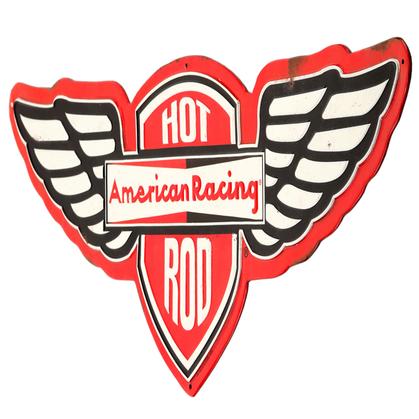 AMERICAN RACING HOT ROD RUSTIC EMBOSSED TIN SIGN, 30"x10.6"