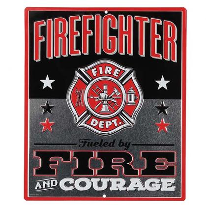 FIREFIGHTER EMBOSSED TIN SIGN 10&quot;x12&quot;