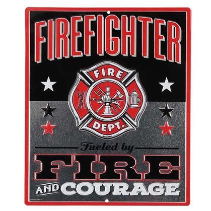 POMPIER FIREFIGHTER EMBOSSED TIN SIGN 10"x12"