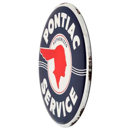 PONTIAC SERVICE BUTTON EMBOSSED TIN SIGN 14"x14"