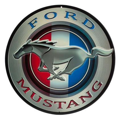 FORD MUSTANG STRIPES ROUND EMBOSSED TIN SIGN 12"x12"