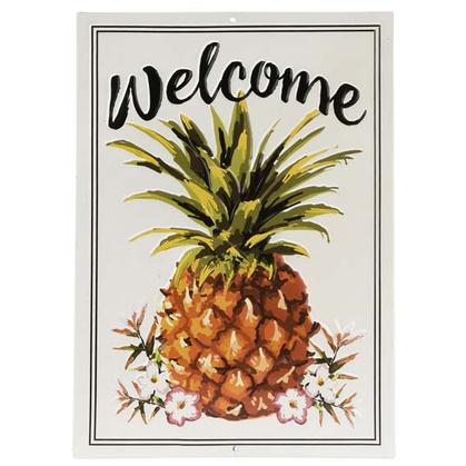 WELCOME PINEAPPLE EMBOSSED TIN SIGN 10&quot;x14&quot;