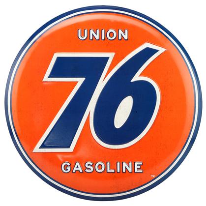 UNION 76 EMBOSSED TIN BUTTON SIGN 14"x14"