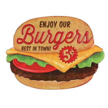BURGERS EMBOSSED TIN SIGN 11"x8"