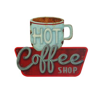 HOT COFFEE SHOP EMBOSSED TIN SIGN 14"x11.5"