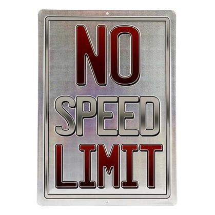 NO SPEED LIMIT RED EMBOSSED TIN SIGN 10"x14"
