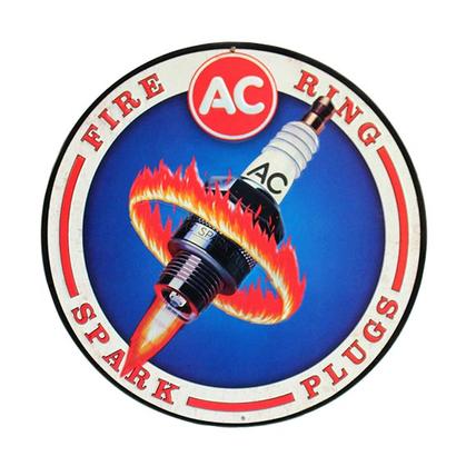 AC DELCO FIRE RINGS SPARK PLUGS ROUND TIN SIGN 12&quot;x12&quot;