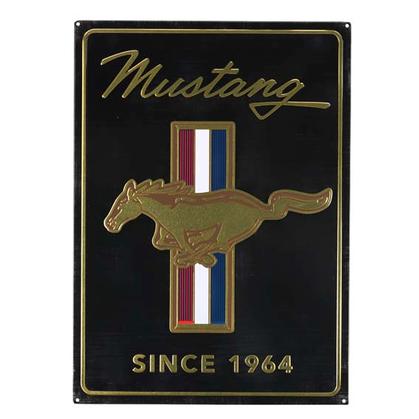 FORD MUSTANG BLACK &amp; GOLD LOGO TIN SIGN 13"x18"