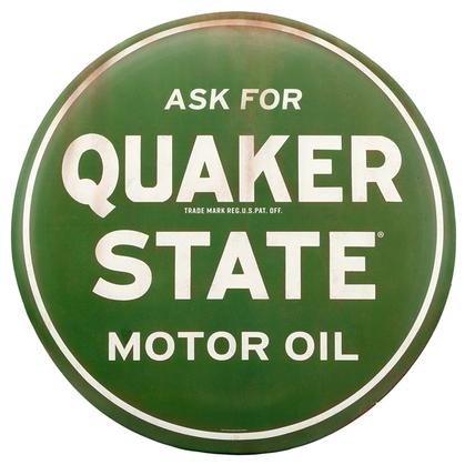 QUAKER STATE MOTOR OIL RUSTIC TIN BUTTON SIGN 24"x24"