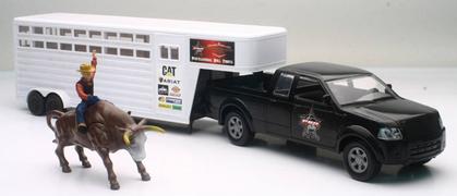 Ford F-150 Pickup with Trailer and Bull with Rider "PBR" 1:20