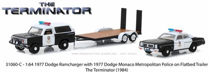 1977 Dodge Ramcharger &amp; 1977 Dodge Monaco Metropolitan Police on Flatbed Trailer "The Terminator"