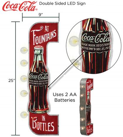 Enseigne lumineuse double faces (ampoules Led) - Coca-Cola - 9&quot;x25&quot;