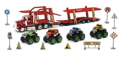 Ensemble Auto Carrier with 4 Mini Monster Friction Trucks