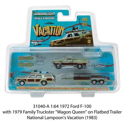 Ford F-100 1972 &amp; 1979 Family Truckster "Wagon Queen" on Flatbed Trailer "National Lampoon&