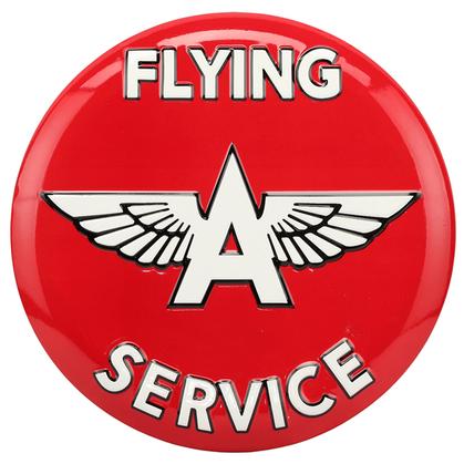 FLYING A SERVICE EMBOSSED TIN BUTTON SIGN 14"x14"