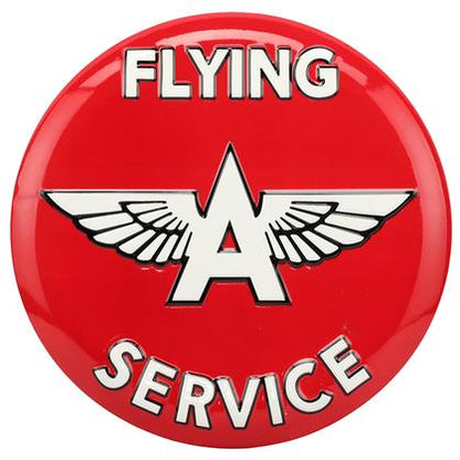 FLYING A SERVICE EMBOSSED TIN BUTTON SIGN 14"x14"
