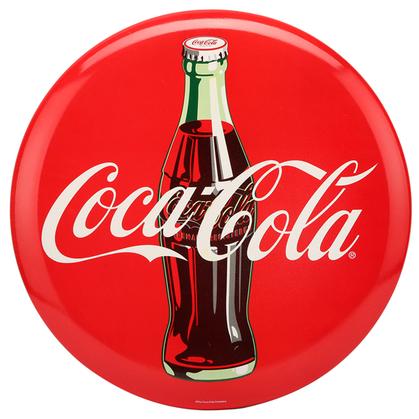 COCA-COLA HIGH-GLOSS TIN BUTTON SIGN 14"x14"