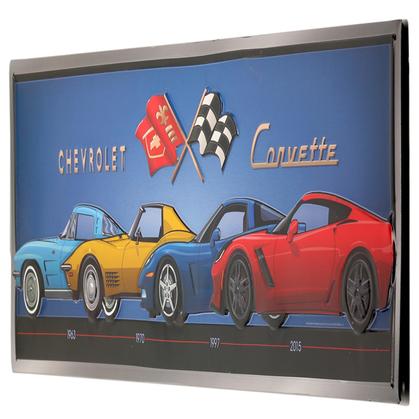 CORVETTE LINE UP EMBOSSED TIN SIGN 30"x9.6"