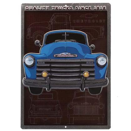 CHEVROLET TRUCK SCHEMATIC EMBOSSED TIN SIGN 10"x14"