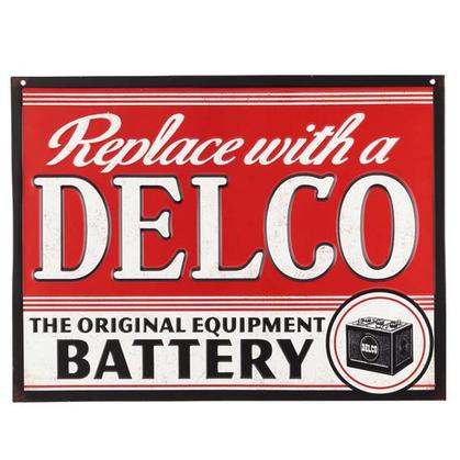 REPLACE WITH A DELCO EMBOSSED TIN SIGN 16&quot;x12&quot;