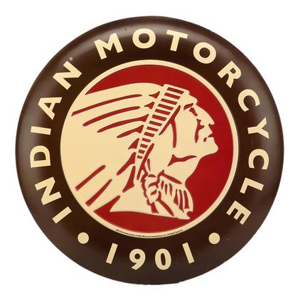 INDIAN MOTORCYCLE TIN BUTTON SIGN 14&quot;x14&quot;