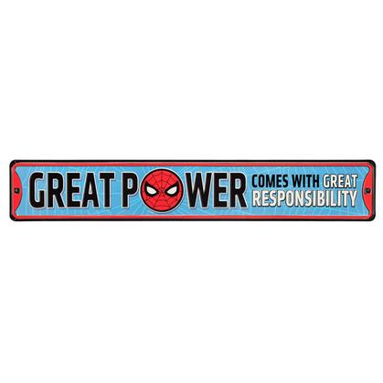 SPIDER-MAN GREAT POWER EMBOSSED TIN STREET SIGN 24"x4"
