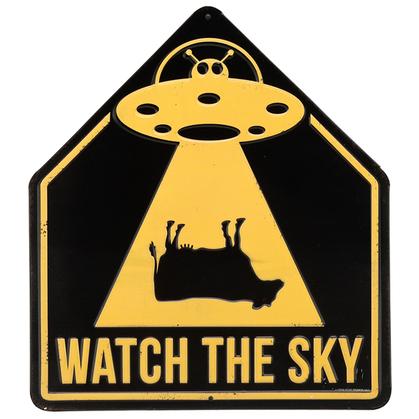 ALIENS WATCH THE SKY EMBOSSED TIN SIGN 11"x12"