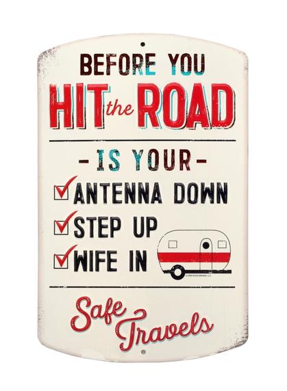 HIT THE ROAD CHECK LIST CAMPING RUSTIC EMBOSSED TIN SIGN 7&quot;x11&quot;