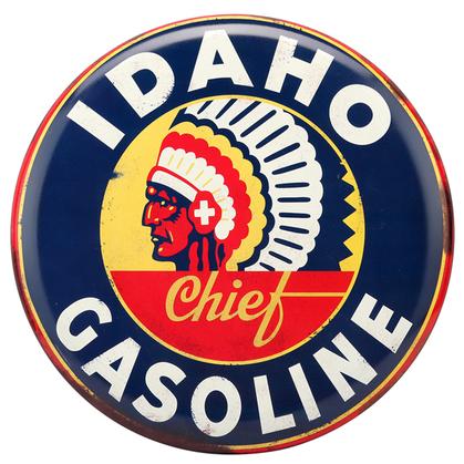 IDAHO GASOLINE RUSTIC EMBOSSED TIN SIGN 14"x14"