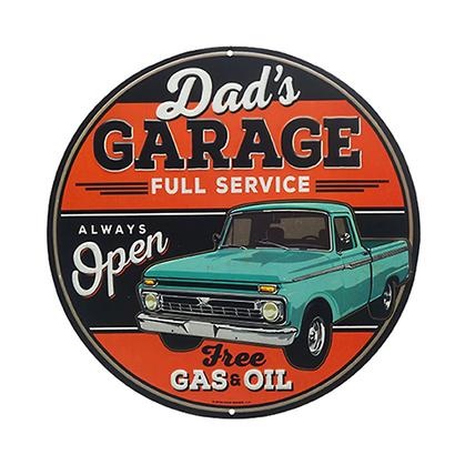 DAD'S GARAGE ROUND EMBOSSED TIN SIGN 12