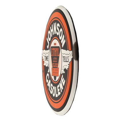 JOHNSON GASOLENE RUSTIC TIN BUTTON SIGN 24"X24"
