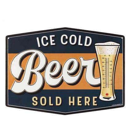 ICE COLD BEER EMBOSSED TIN THERMOMETER