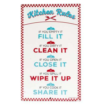 KITCHEN RULES EMBOSSED TIN SIGN 6&quot;X9.75&quot;