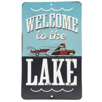 WELCOME TO THE LAKE EMBOSSED TIN SIGN 6&quot;X9.75&quot;