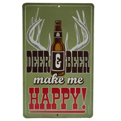 DEER &amp; BEER EMBOSSED TIN SIGN 6"X9.75"