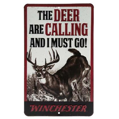 WINCHESTER DEER CALLING EMBOSSED TIN SIGN 6&quot;x9.75&quot;