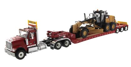 International HX520 Tandem Day Cab Tractor with XL 120 HDG Lowboy Trailer And Cat 12M3 Motor Grader
