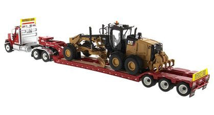 International HX520 Tandem Day Cab Tractor with XL 120 HDG Lowboy Trailer And Cat 12M3 Motor Grader